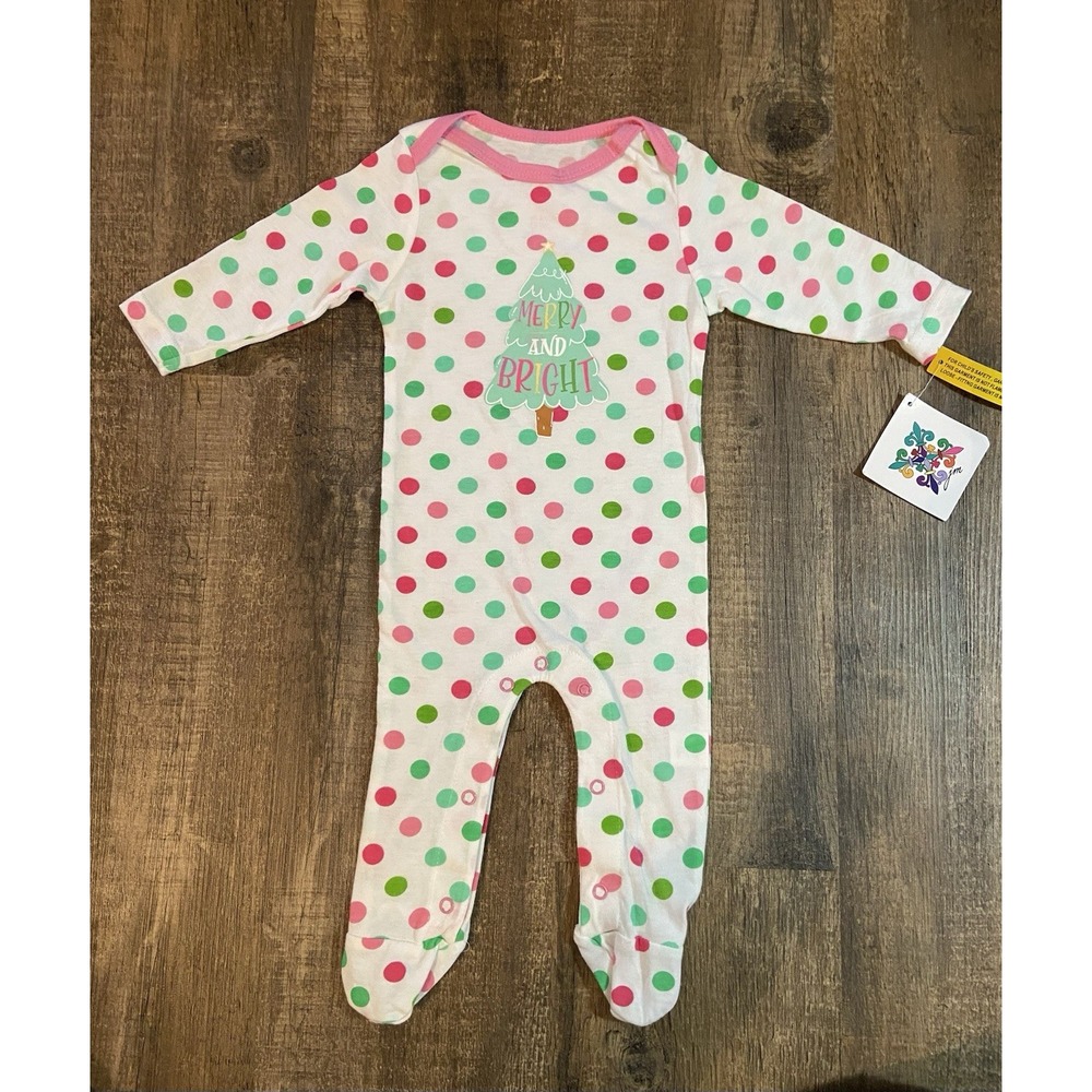 Jane Marie Baby Girl's 12M Merry & Bright Footed Sleeper Polka Dot Holiday NWT